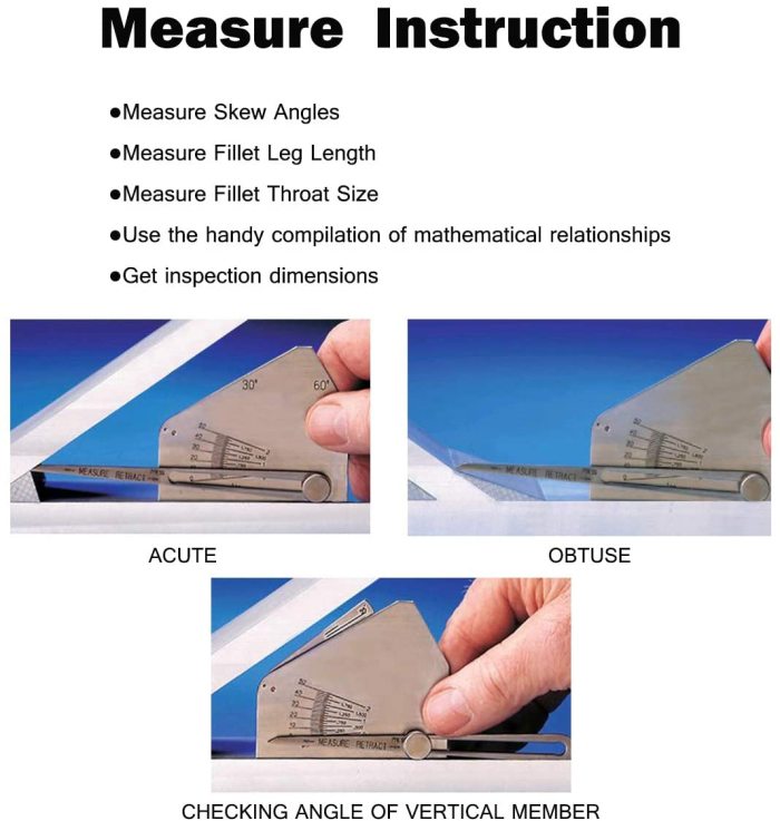 SKEW-T Fillet Weld Gauge Welding Inspection Acute Obtuse Fillet Leg Length&Throat Size Standard or Metric Reading