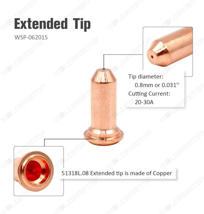 Extended Electrode 52583 Extended Tip 20-30A 51318L.08 Nozzle 0.8mm 0.031