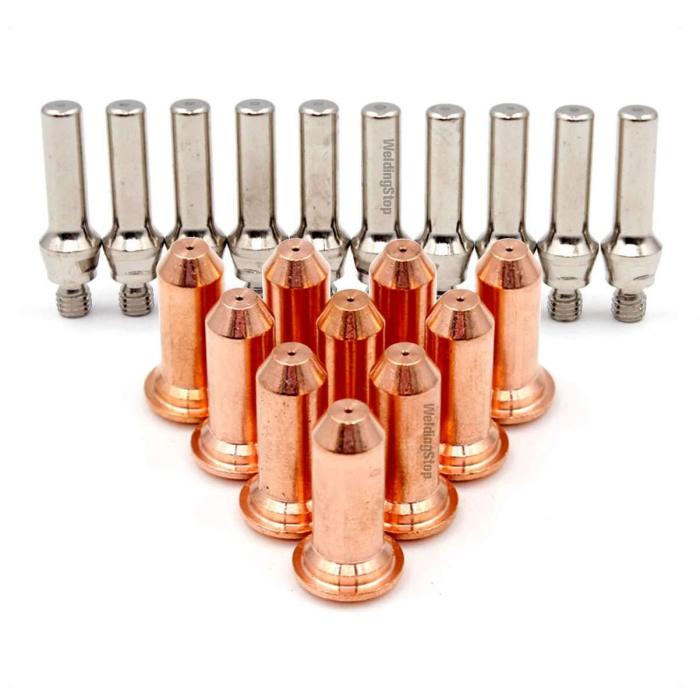 PT-60 IPT-60 Extended Electrode 52583 Extended Tip 51318L.08 Nozzle 0.8mm 0.031'' Plasma Cutting 20-30A Consumables PK-20 (10pcd Extended Electrodes + 10pcs 0.8mm Tips)
