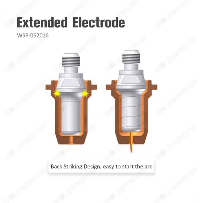 PT-60 IPT-60 Extended Electrode 52583 Extended Tip 51318L.08 Nozzle 0.8mm 0.031'' Plasma Cutting 20-30A Consumables PK-20 (10pcd Extended Electrodes + 10pcs 0.8mm Tips)