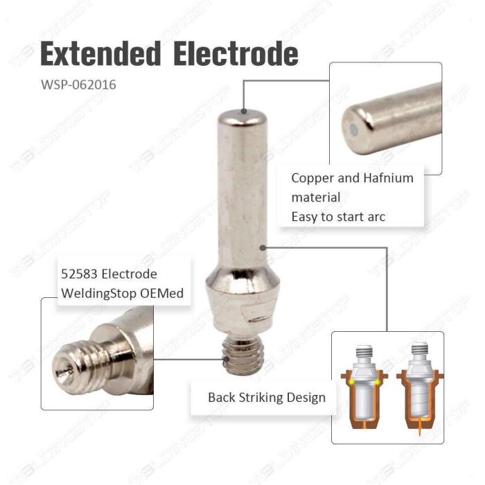 PT-60 IPT-60 Extended Electrode 52583 Extended Tip 51318L.08 Nozzle 0.8mm 0.031'' Plasma Cutting 20-30A Consumables PK-20 (10pcd Extended Electrodes + 10pcs 0.8mm Tips)