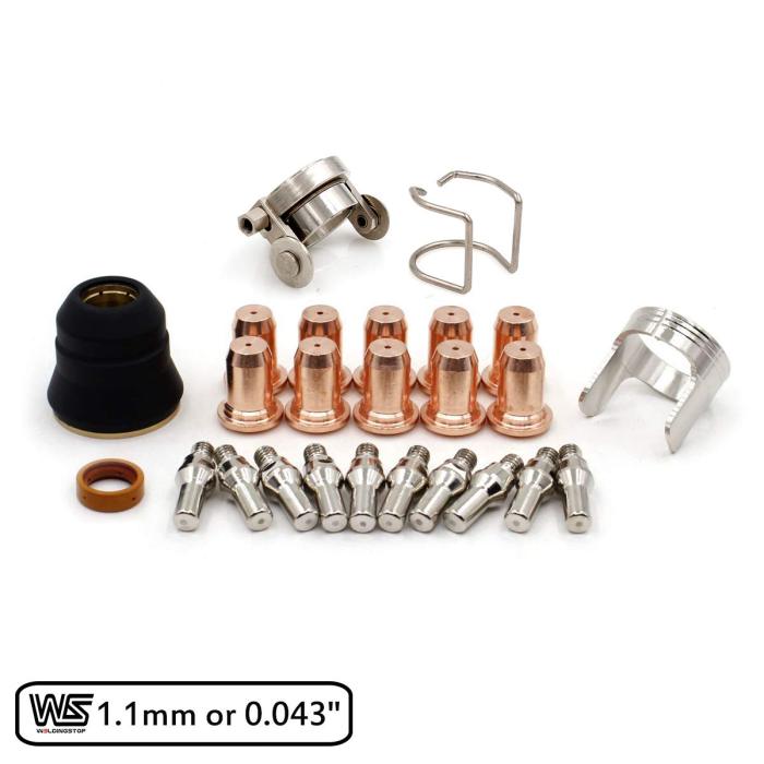 Plasma Electrode Tip 1.1mm 0.043'' Kit for IPT-60 PT-60 Torch (with Swirl Ring, Shield Cap, Spring, Roller Guide PKG-25)