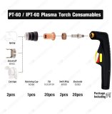 Plasma Cutting Torch PT-60 IPT60 PT60 IPT-40 0.9mm 0.035'' Tip Electrode/Shield Cap/Tip PKG-45