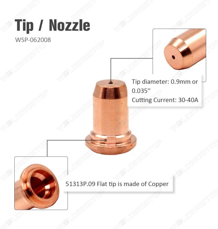 PT-60 Electrode Tip 0.9mm 0.035'' Shield Cap Plasma Cutting IPT-60 PT-40 Torch Consumables