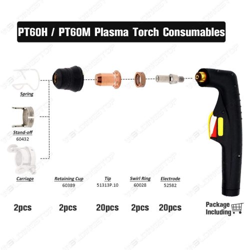 WS PK-46 Electrode/Tip 1.0mm 0.039'' / Swirl Ring/Shield Cap Fit Plasma Cutting PT-60 PT60 PT-40 IPT-60 Torch