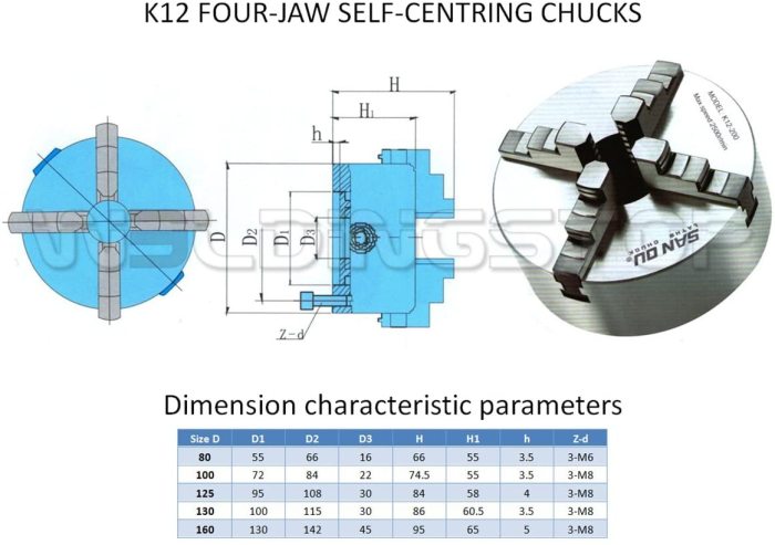 WS PK/1 K12-100 100mm 4 Jaw Chuck Self Certering Lathe Machine Tool SANOU