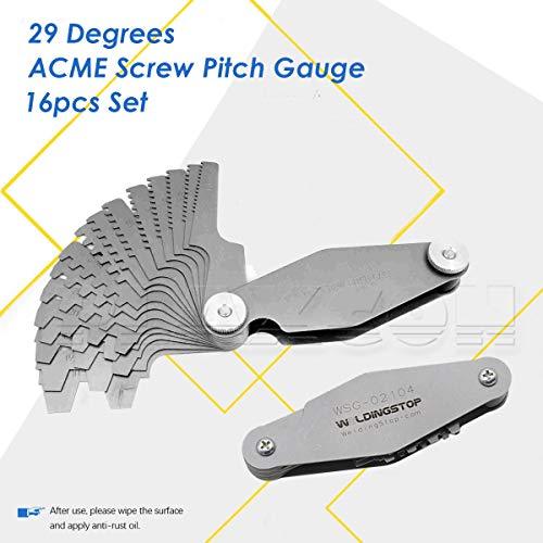 WeldingStop 29 Degree Acme Screw Pitch Gauge Stainless Steel Thread Pitch Measuring Tool Set T-Thread Cutting Gage 16pcs