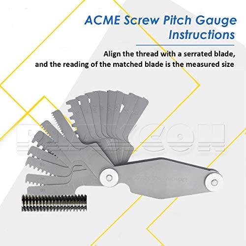 WeldingStop 29 Degree Acme Screw Pitch Gauge Stainless Steel Thread Pitch Measuring Tool Set T-Thread Cutting Gage 16pcs