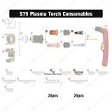 Plasma Electrode & Tip 1.0mm 0.039'' for Trafimet S75 Torch 40pcs