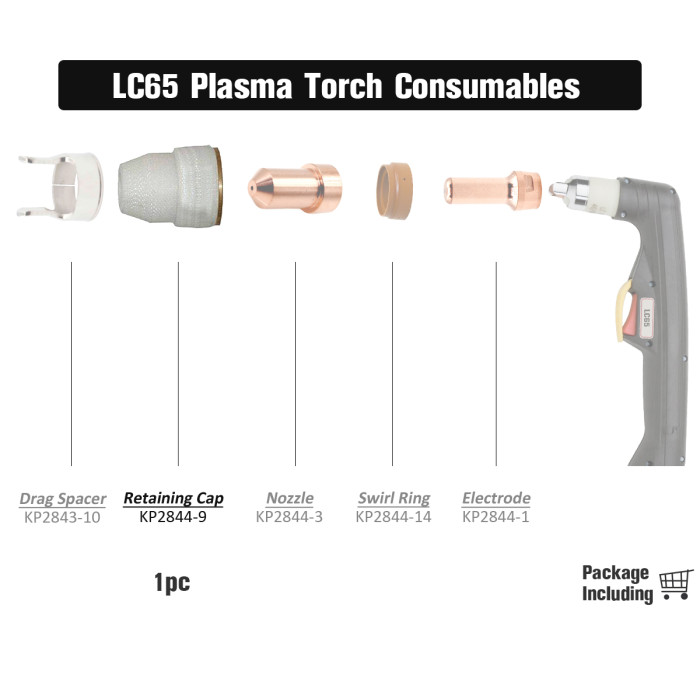 WeldingStop Plasma Cutting Torch Consumables KP2844-9 / W03X0893-41A Retaining Cap 40-60A for Lincoln Tomahawk LC65 Torch PK1