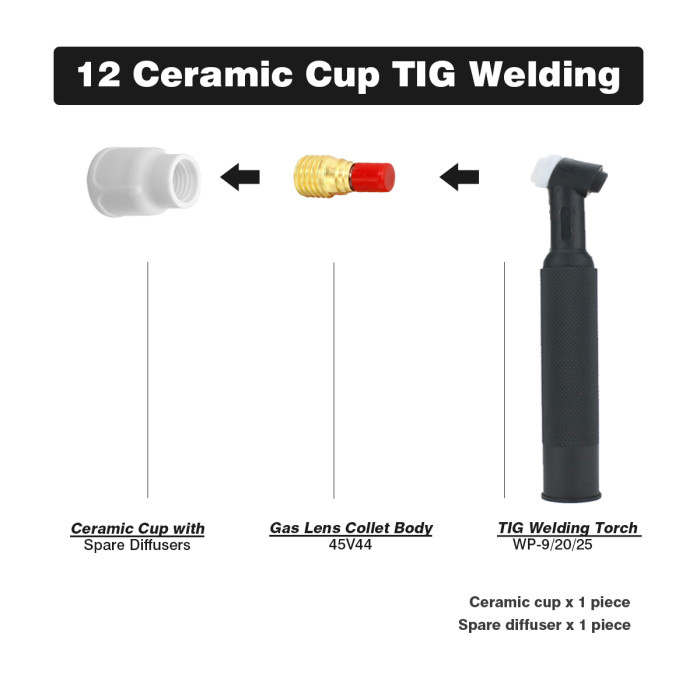 WeldingStop #12 Alumina Ceramic cup 3/32'' fit TIG Laser  Welding Machines WP-9 WP-20 WP-25 3PK