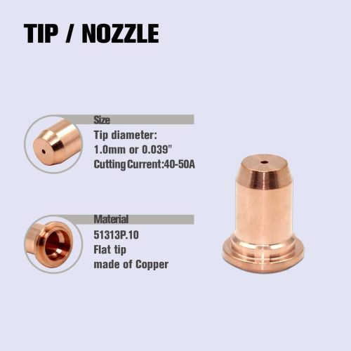 100pcs 52582 Electrode for PT-60 Plasma Cutting Torch & IPT-60 PT-60 Plasma Cutting Torch Nozzle 51313P.09 Flat Tip 30-40A 0.9mm 0.035''