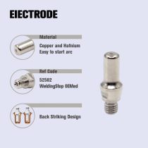100pcs 52582 Electrode for PT-60 Plasma Cutting Torch & IPT-60 PT-60 Plasma Cutting Torch Nozzle 51313P.09 Flat Tip 30-40A 0.9mm 0.035''