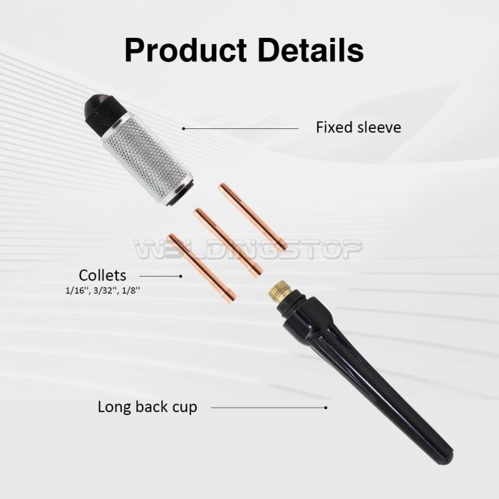 WeldingStop TIG Tungsten Manual Sharpener Holder TIG Collet and Long Back Cup Set TIG Grinding Set for 1/16