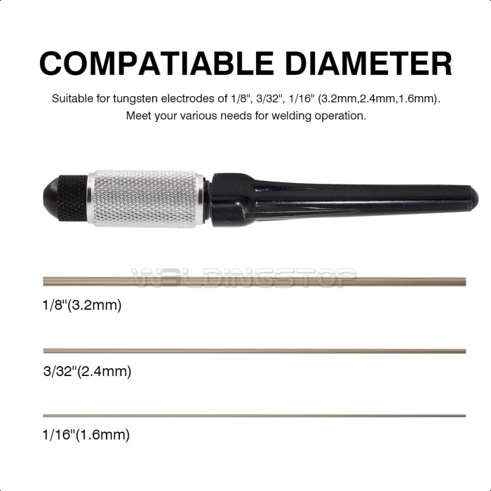 WeldingStop TIG Tungsten Manual Sharpener Holder TIG Collet and Long Back Cup Set TIG Grinding Set for 1/16