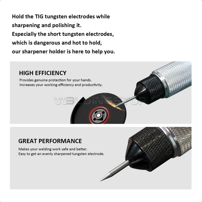 WeldingStop TIG Tungsten Manual Sharpener Holder TIG Collet and Long Back Cup Set TIG Grinding Set for 1/16