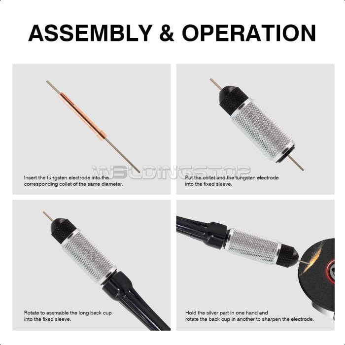 WeldingStop TIG Tungsten Manual Sharpener Holder TIG Collet and Long Back Cup Set TIG Grinding Set for 1/16