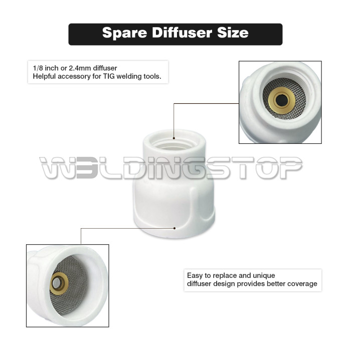 WeldingStop #12 Ceramic Cup White TIG Welding Cup fit Torch WP 9/20/25 Series with 3/32” Diffuser 3pk