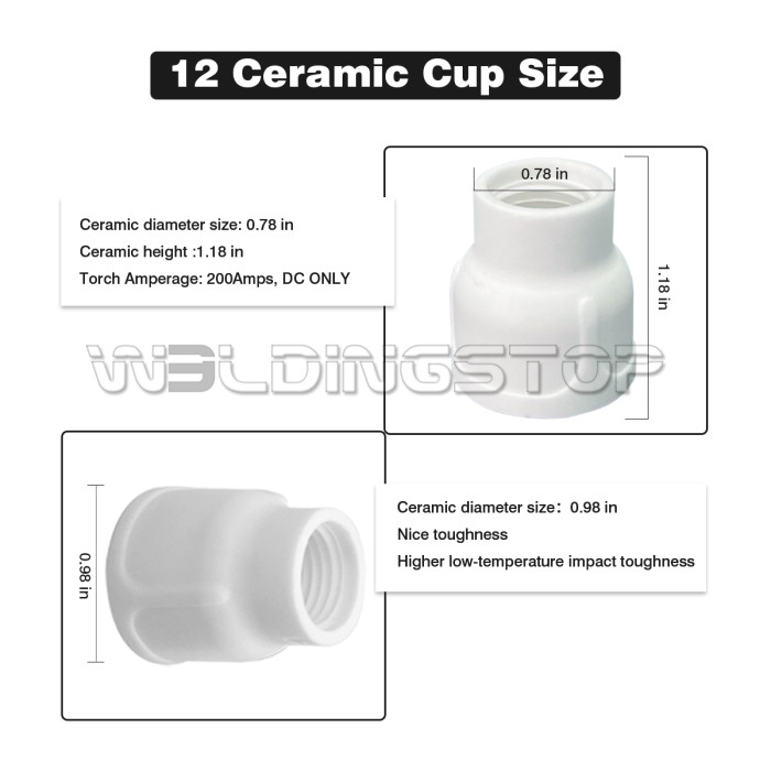 WeldingStop #12 Ceramic Cup White TIG Welding Cup fit Torch WP 9/20/25 Series with 3/32” Diffuser 3pk