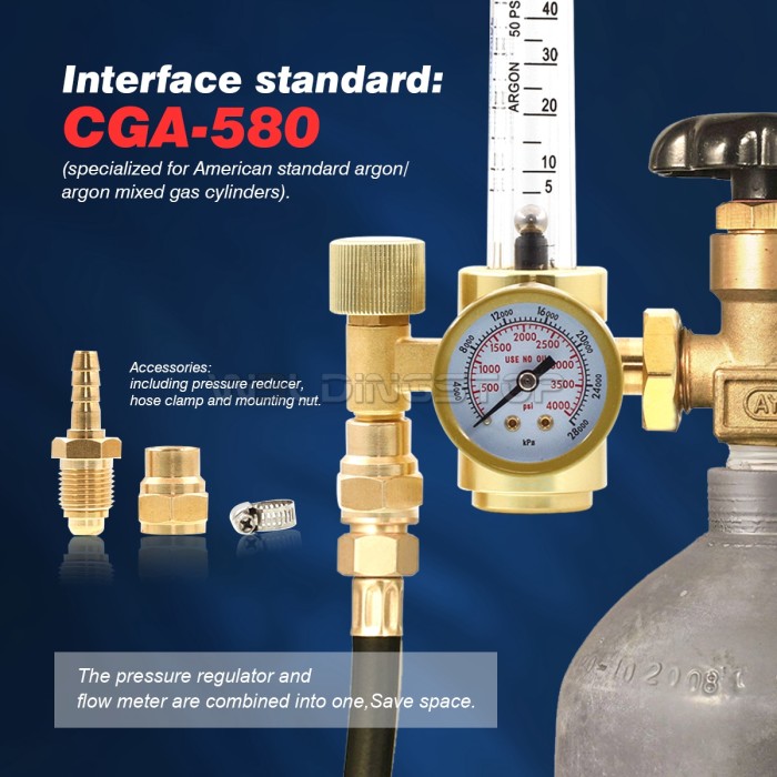 WeldingStop Argon CO2 MIG TIG Flow Meter Gas Regulator Gauge 0-60CFH CGA580 fit MIG TIG Welding