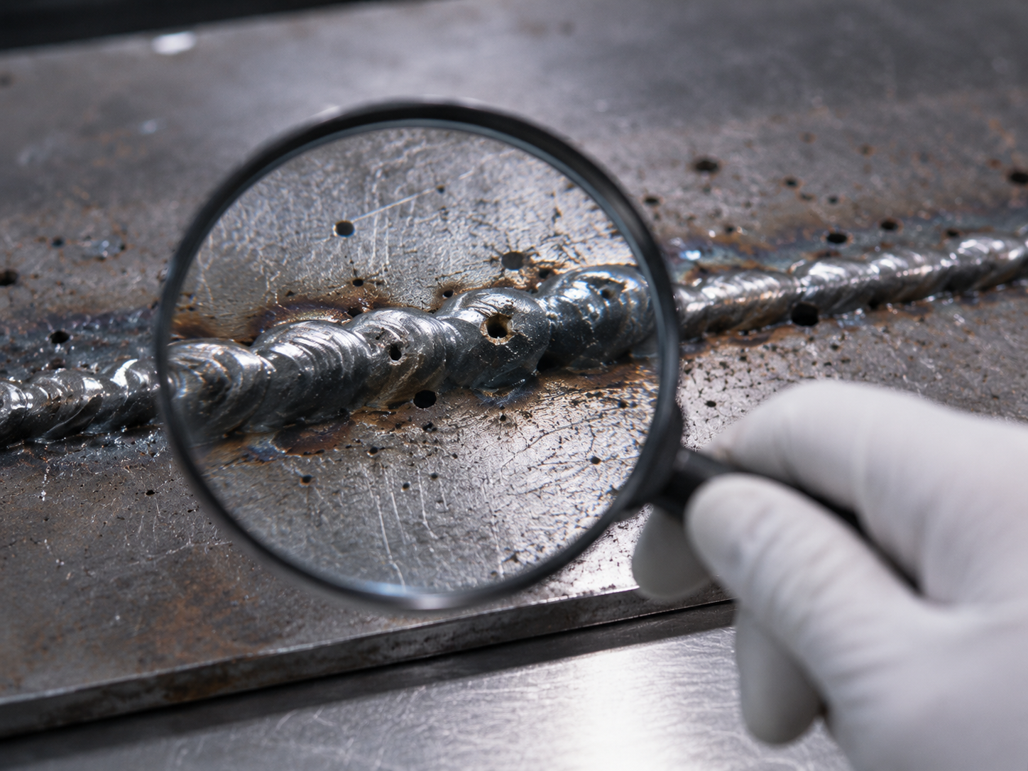 Magnified weld porosity