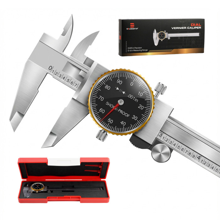 WeldingStop [Special Edition] 0-6 in Dial Caliper Set - Shock-Proof Stainless Steel 0.001 in High Precision Measuring Tool with Protective Case