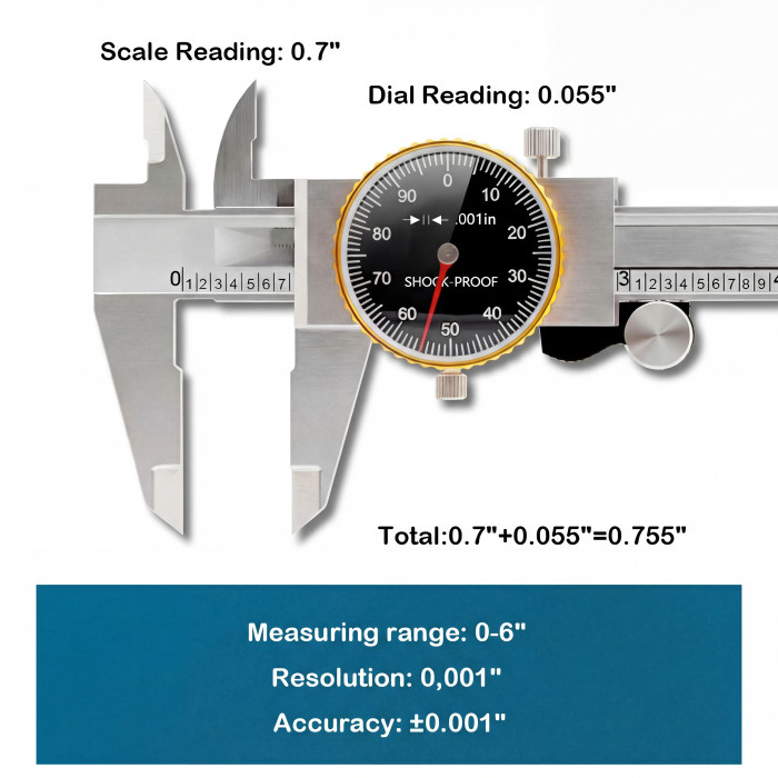 WeldingStop [Special Edition] 0-6 in Dial Caliper Set - Shock-Proof Stainless Steel 0.001 in High Precision Measuring Tool with Protective Case