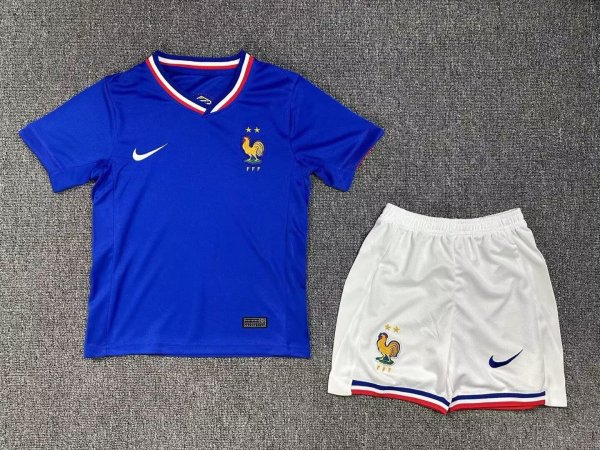 24/25 France Home Kids Soccer Jersey+Shorts