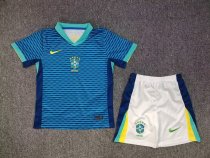 24/25 Brazil Away Kids Soccer Jersey+Shorts