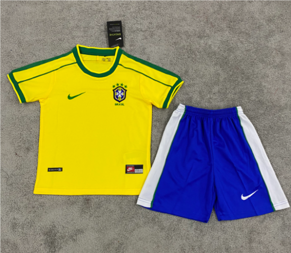 1998 Brazil Home Kids Retro Soccer Jersey+Shorts