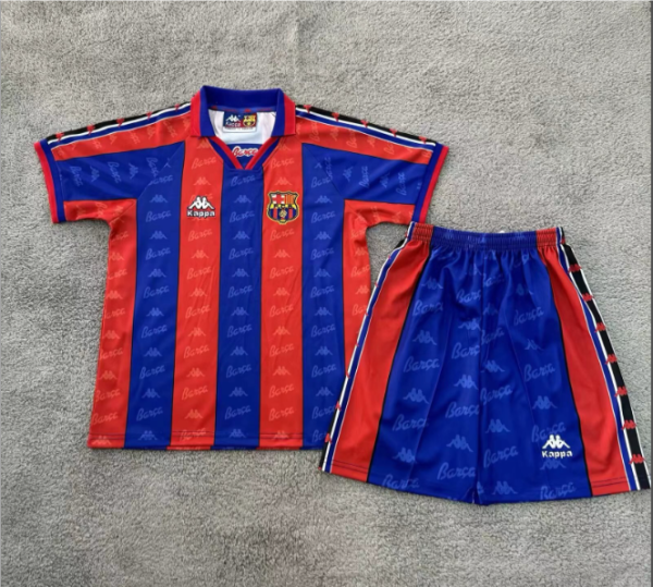 1995-1997 Barcelona Home Kids Retro Soccer Jersey+Shorts