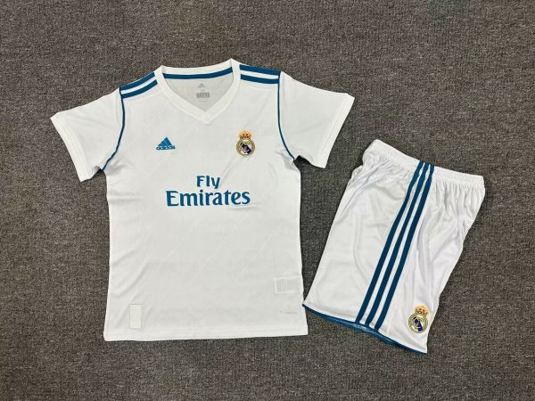 2017-2018 Real Madrid Home Kids Retro Soccer Jersey+Shorts