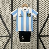 1986 Argentina Home Kids Retro Soccer Jersey+Shorts