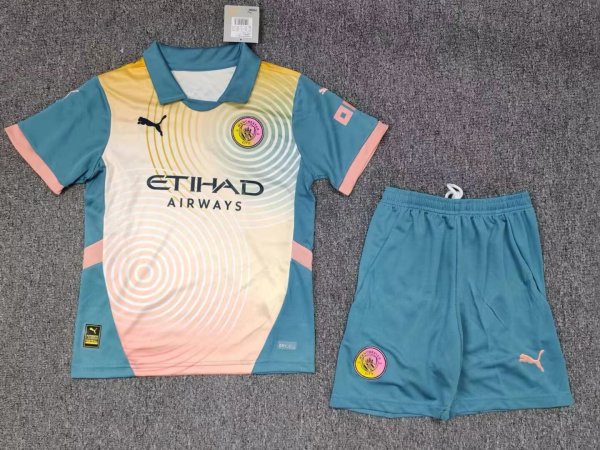 24/25 Man City Fourth Kids Soccer Jersey+Shorts