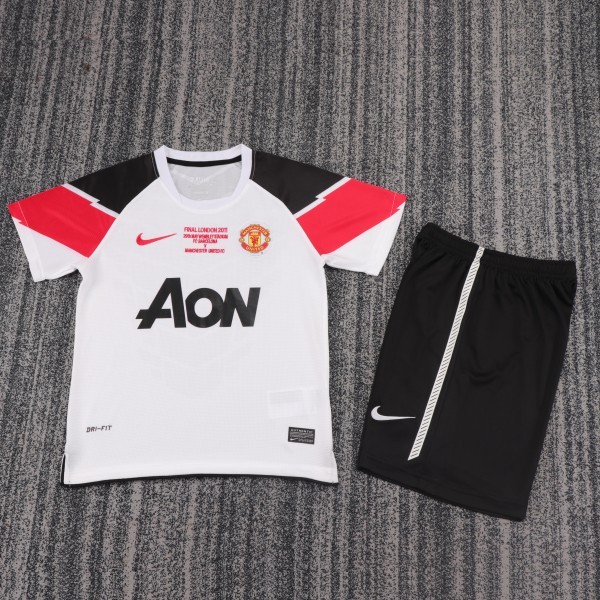 2011-2012 Man United Champions League Version Away Kids Retro Soccer Jersey+Shorts