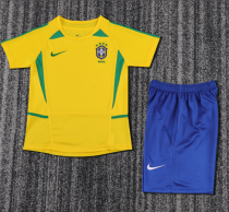 2002 Brazil Home Kids Retro Soccer Jersey+Shorts
