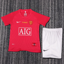 2007-2008 Man United Champions League Version Home Kids Retro Soccer Jersey+Shorts