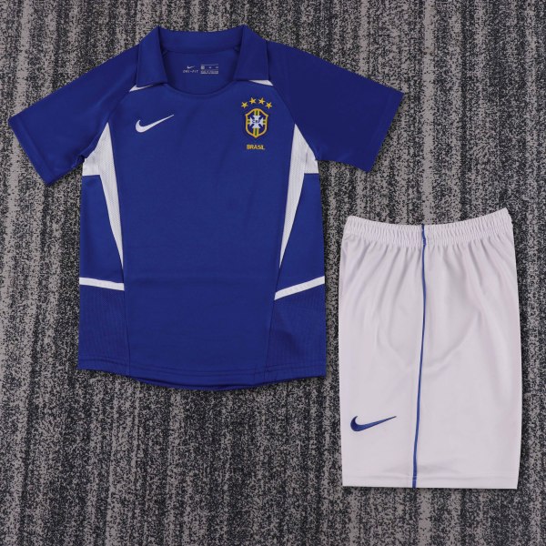 2002 Brazil Away Kids Retro Soccer Jersey+Shorts