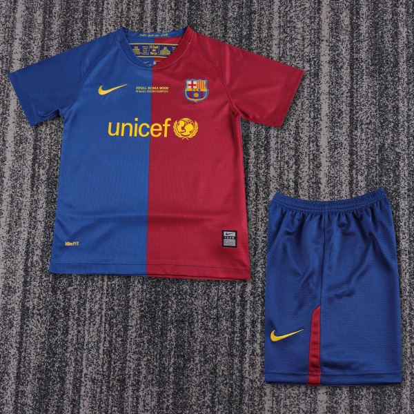 2008-2009 Barcelona Champions League Version Home Kids Retro Soccer Jersey+Shorts