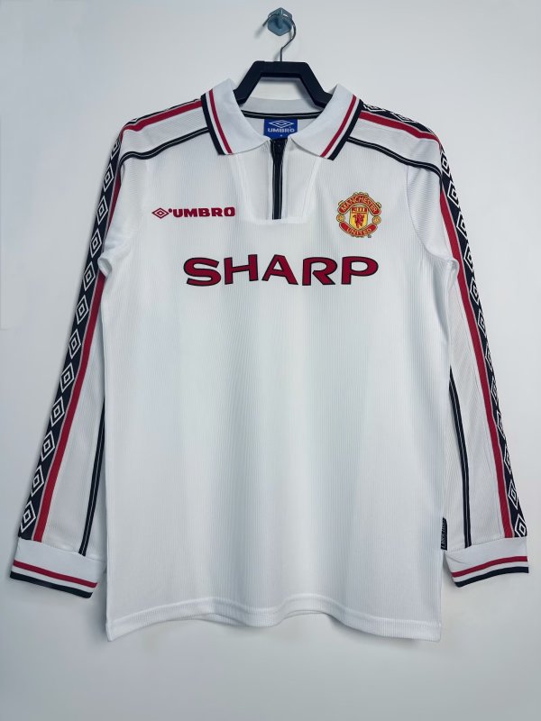 1998 Man United White Adult Retro LS Soccer Jersey