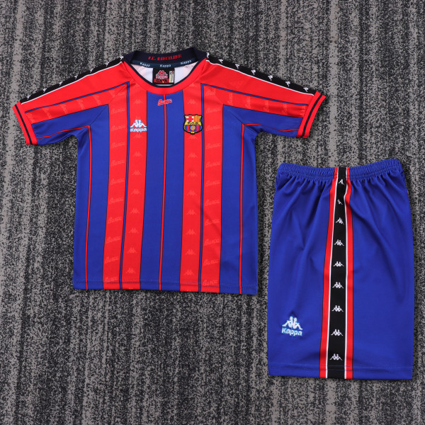 1997-1998 Barcelona Home Kids Retro Soccer Jersey+Shorts