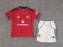 25/26 Man United Home Kids Soccer Jersey+Shorts