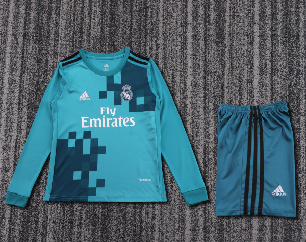 2017-2018 Real Madrid Third Kids Retro LS Soccer Jersey+Shorts