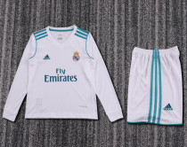 2017-2018 Real Madrid Home Kids Retro LS Soccer Jersey+Shorts