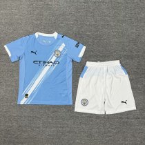 25/26 Man City Home Kids Soccer Jersey+Shorts