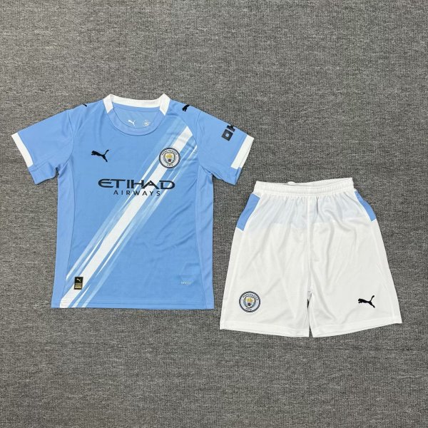25/26 Man City Home Kids Soccer Jersey+Shorts