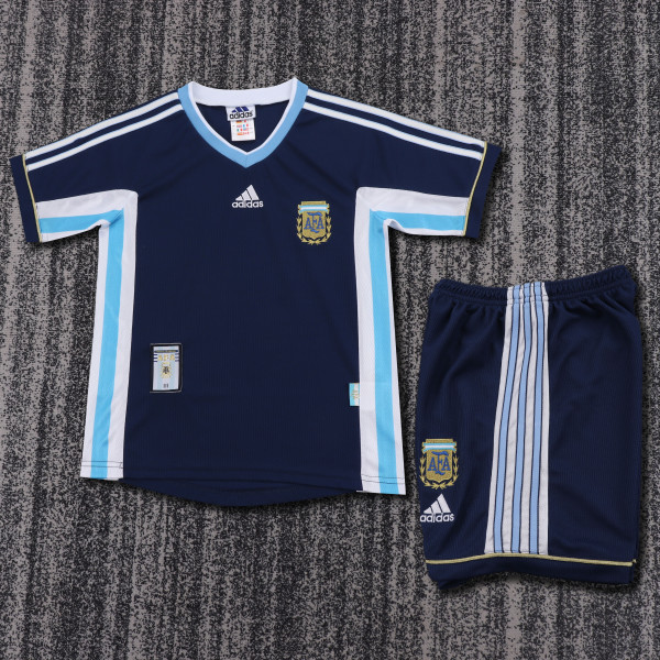 1998 Argentina Away Kids Retro Soccer Jersey+Shorts