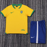 2006 Brazil Home Kids Retro Soccer Jersey+Shorts