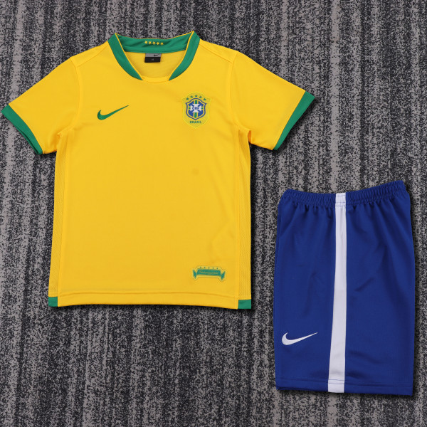2006 Brazil Home Kids Retro Soccer Jersey+Shorts