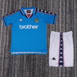 1997-1998 Man City Home Kids Retro Soccer Jersey+Shorts